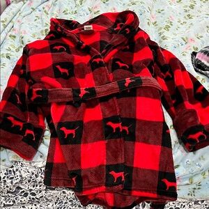 Victoria's Secret Pink Sleepwear velvety soft robe red/blk. M